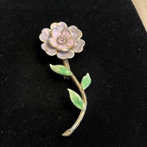 Elegant Pink and Green Flower Brooch